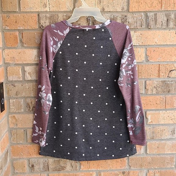 12PM By Mon Ami Women's Small Knit Top Polka Dot Long Sleeve Gray Mauve Size S - Picture 4 of 8
